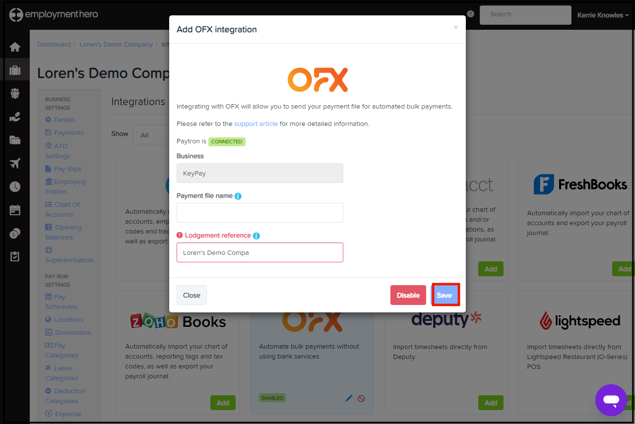 OFX is connected with the save button highlighted.png