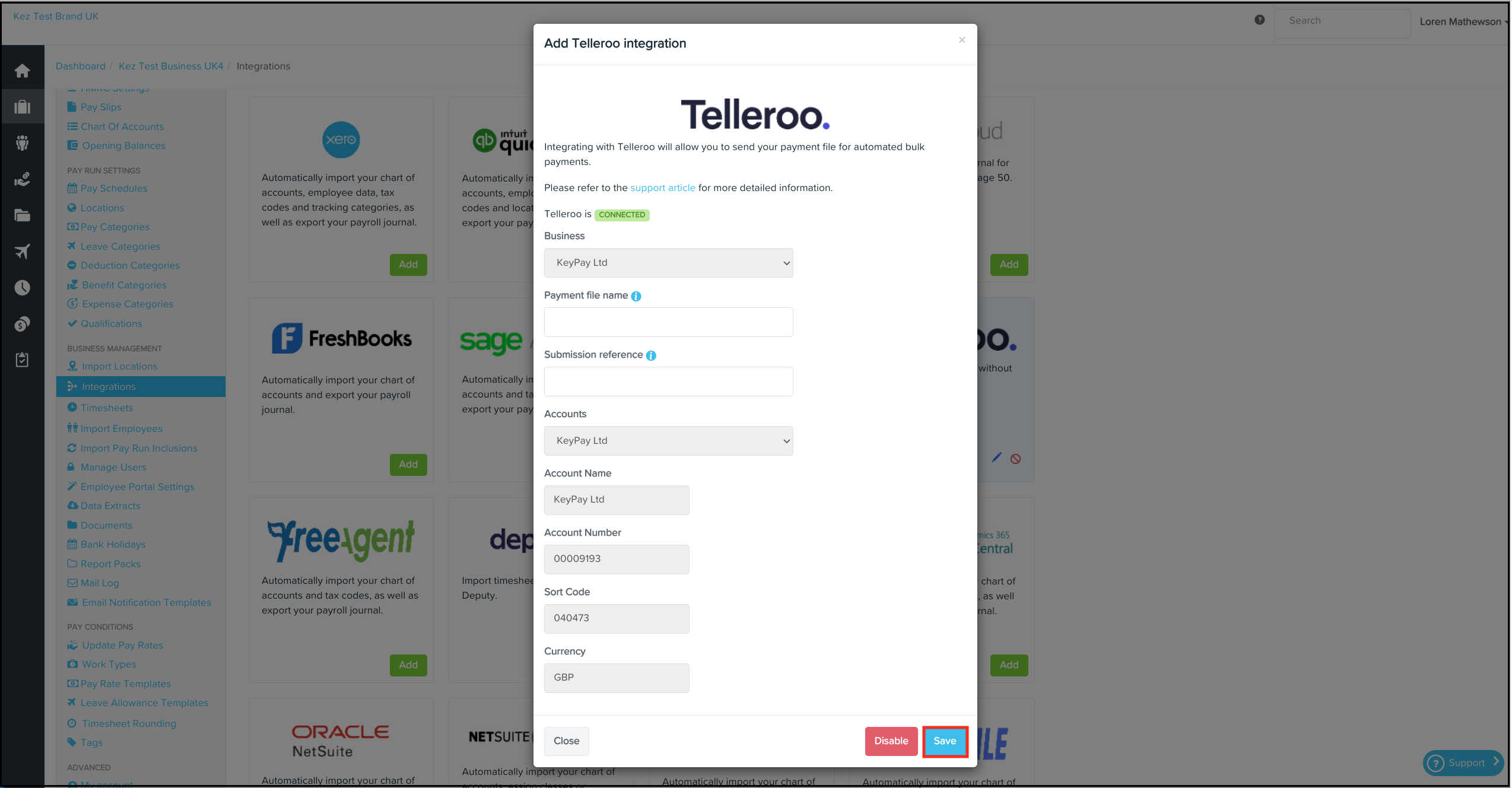 click on the blue save button to save the telleroo integration.png