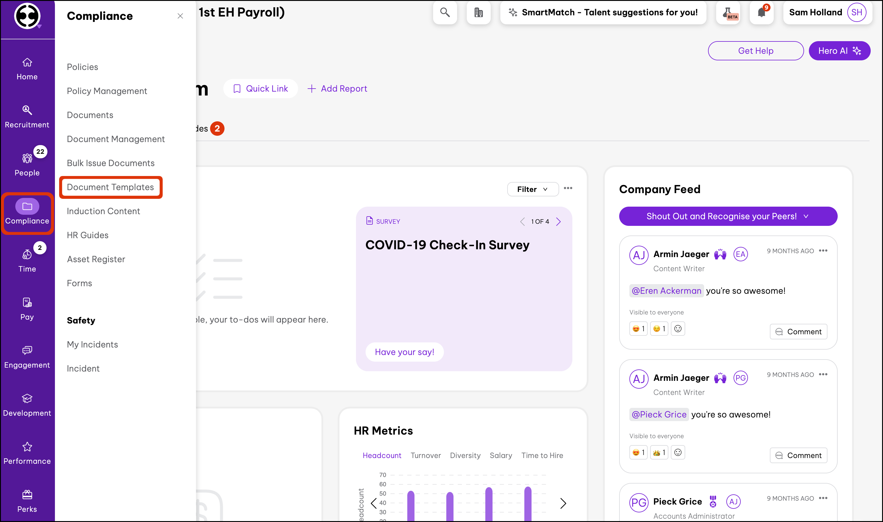 screenshot of Home page, highlighting Compliance main menu button and Document Templates button.jpeg