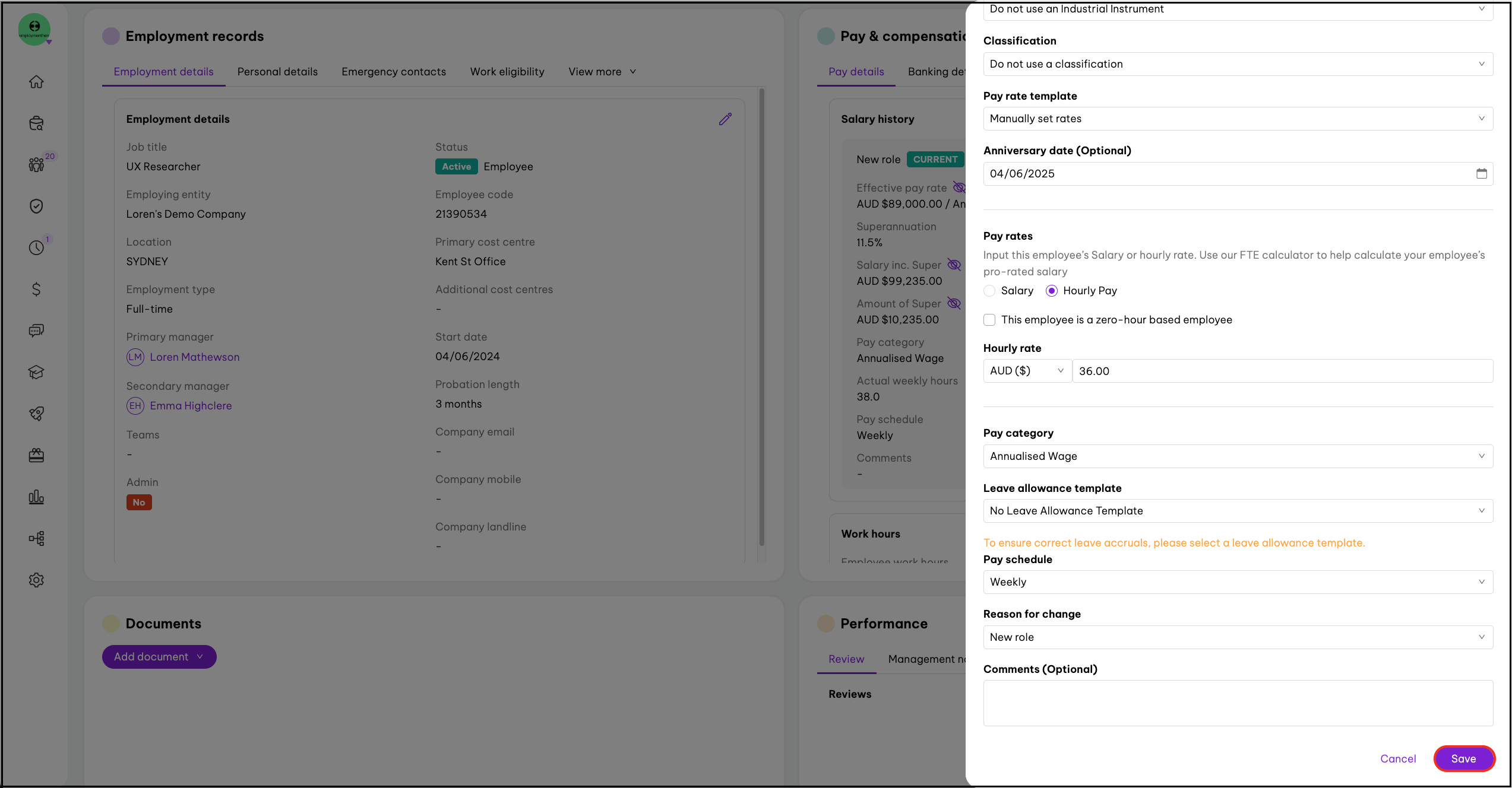 hourly pay click on save at the bottom right of the screen.png