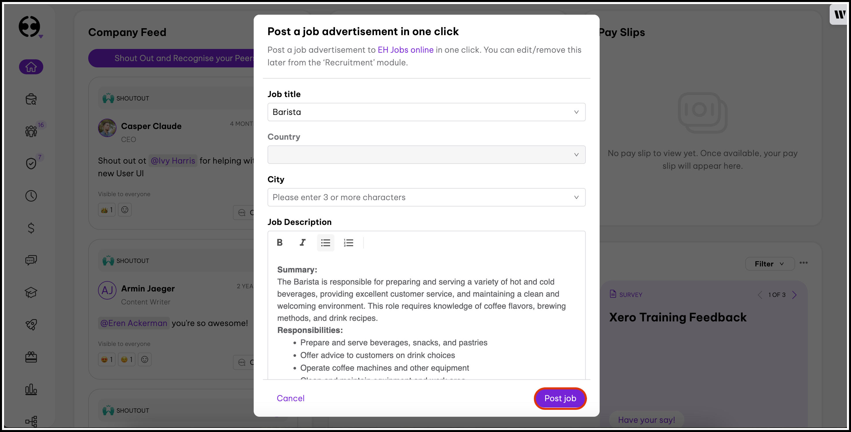 Using the one-click job posting widget – Employment Hero Help Centre (AU)