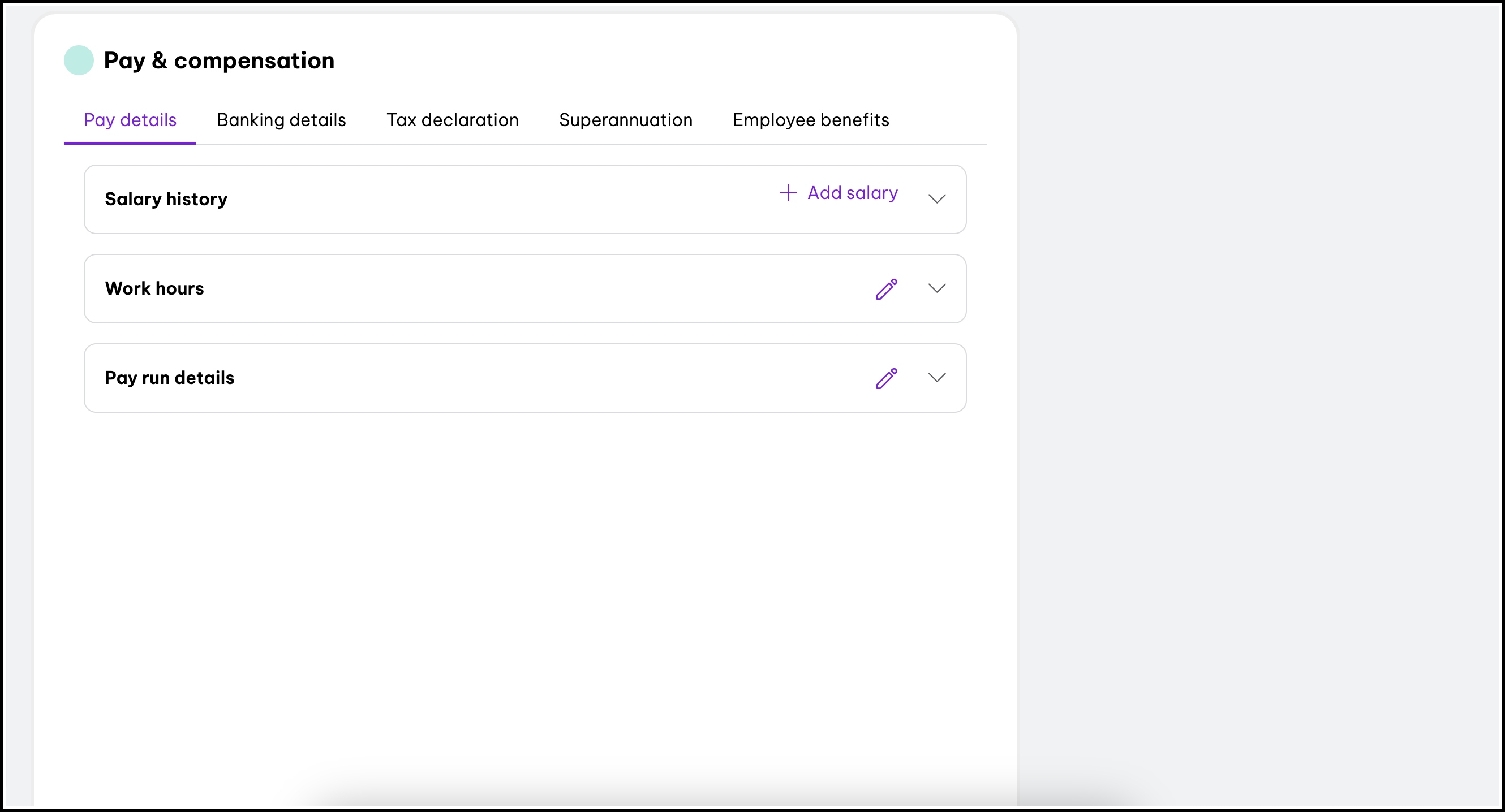 screenshot of the pay and compensation section