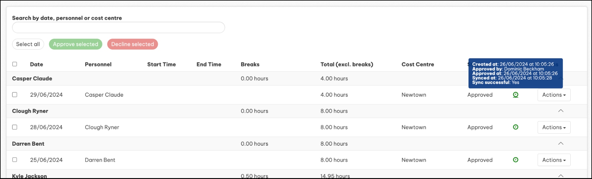 timesheet sync status