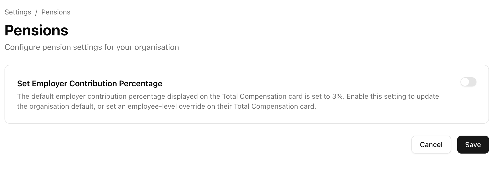 Enable organization default toggle