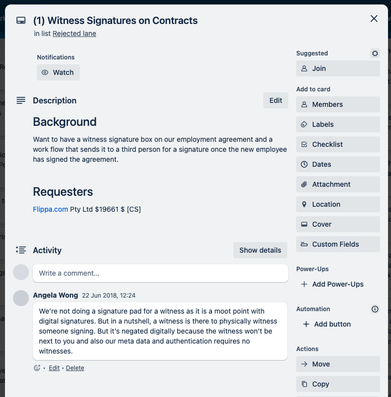 Example of multiple signatures workflow