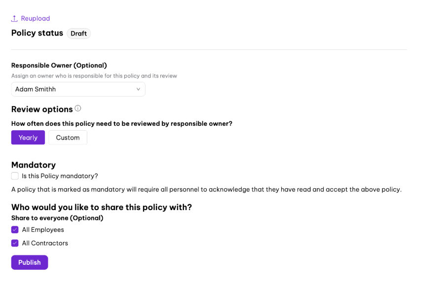 Configuring policy ownership reminders