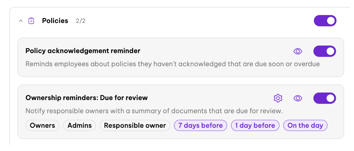 Assigning a responsible owner in policy settings