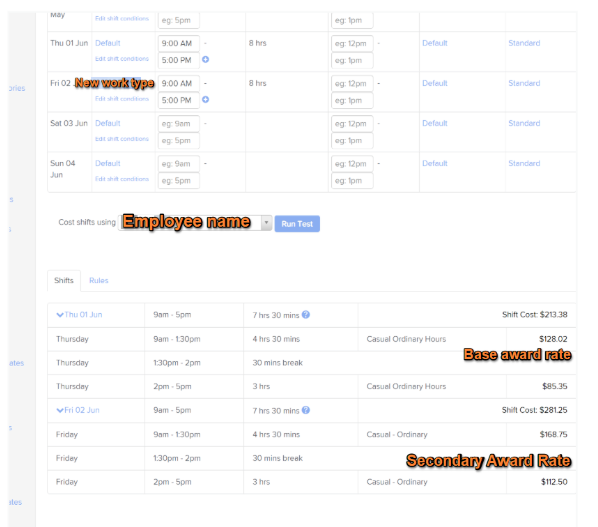 Verification summary sheet of applied split award calculations