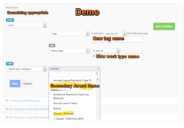 Add rule within the new pay condition rule set workspace
