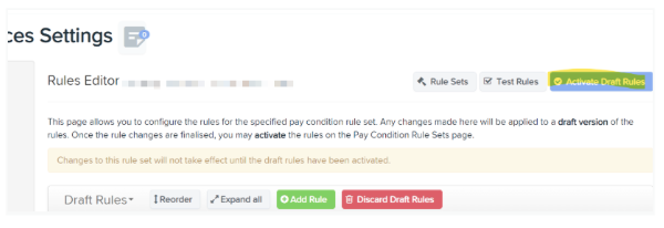 Activate draft configuration status toggle screen view
