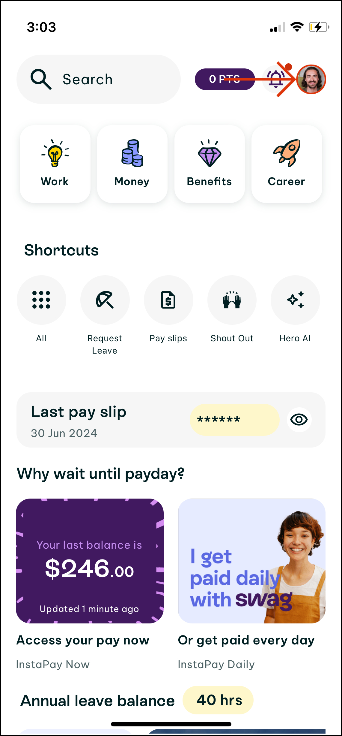 Homepage with icon highlighted