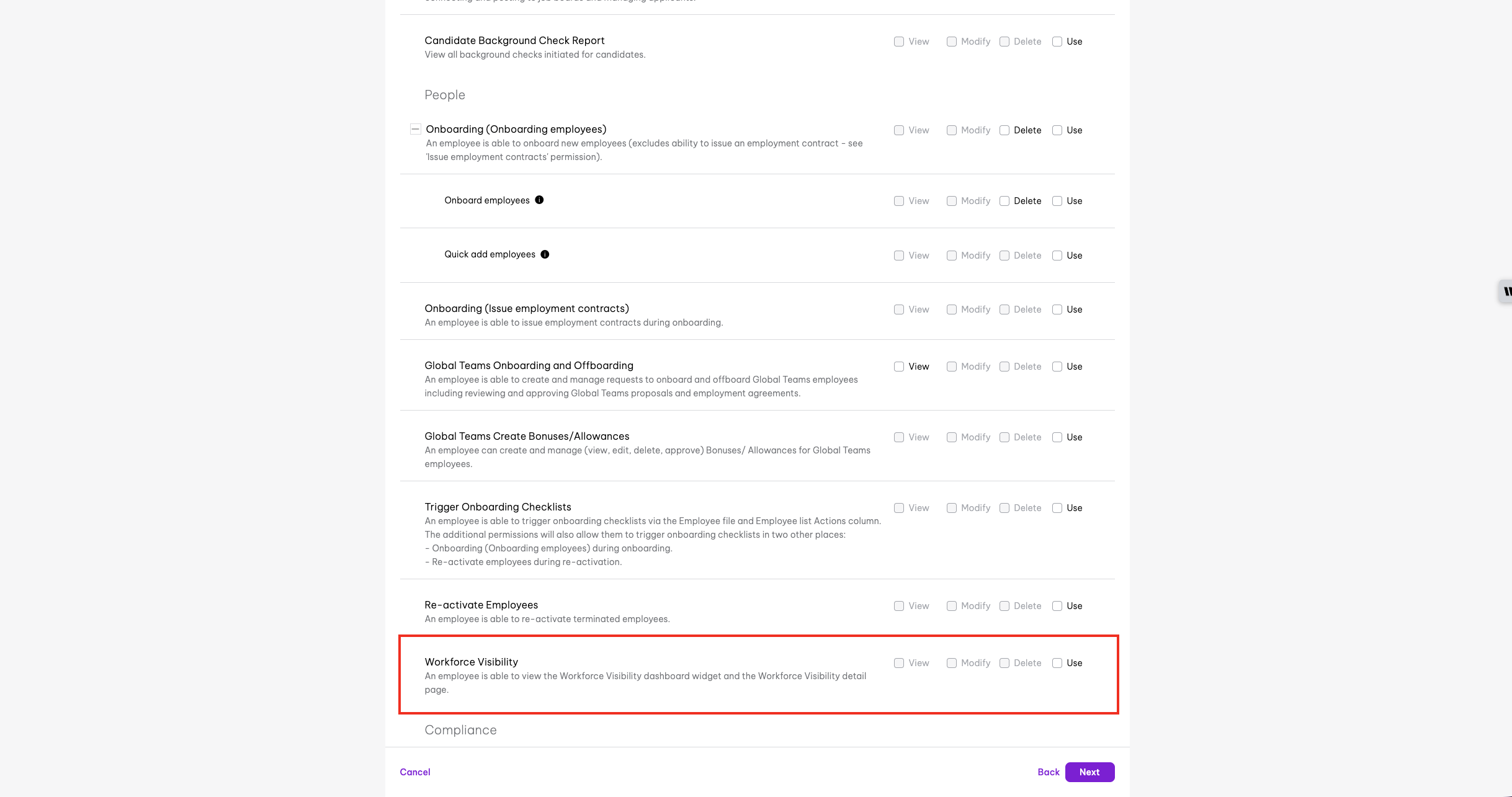tick the workforce visibility permissions option