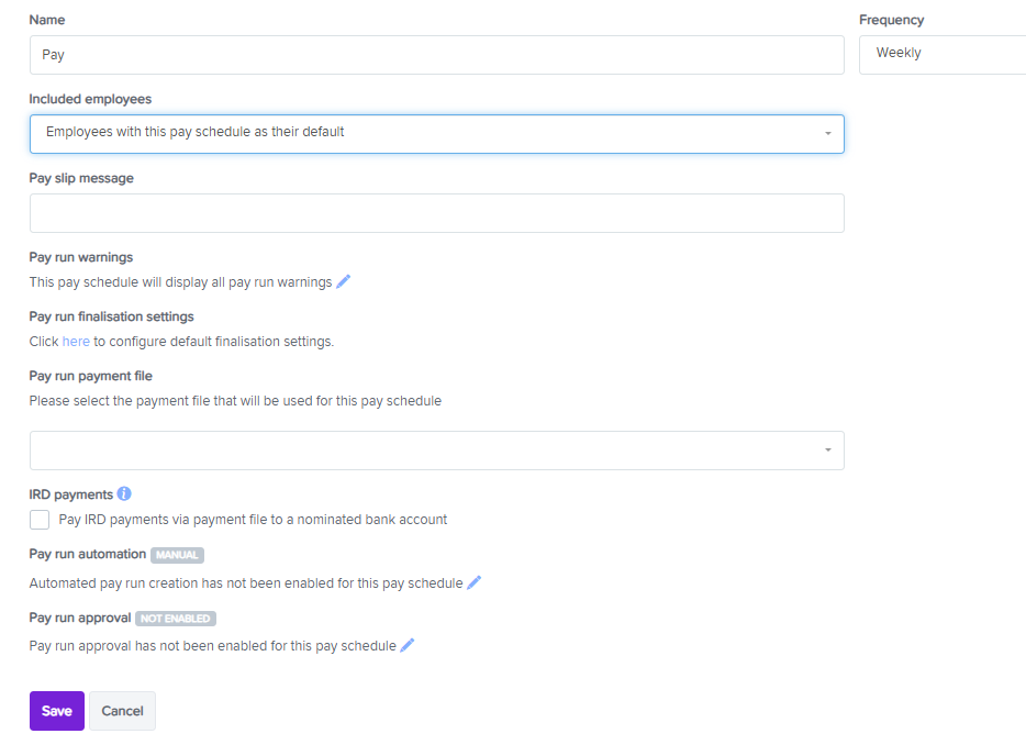 Pay run automation edit button
