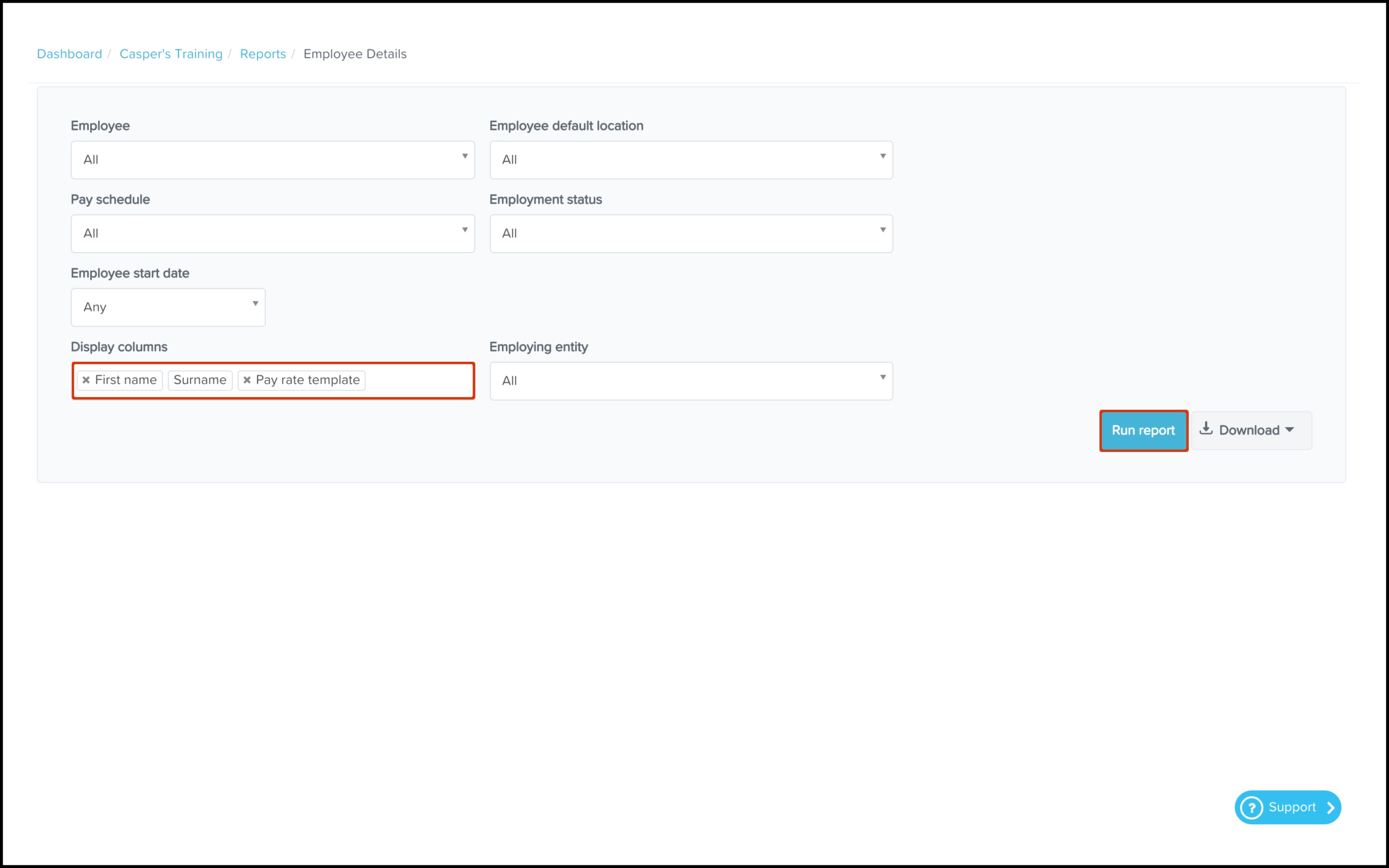 Payroll platform: Building an assigned pay rate template report