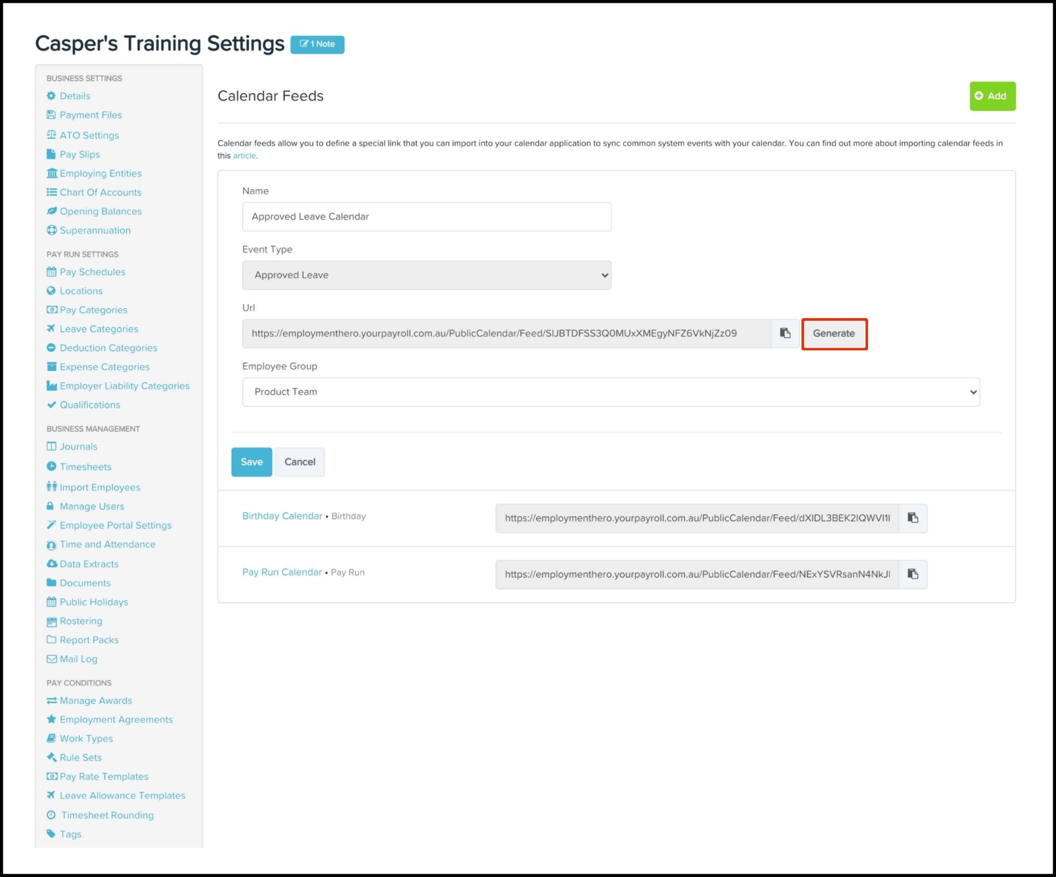 Payroll platform: Setup and manage your organisations calendar feed ...