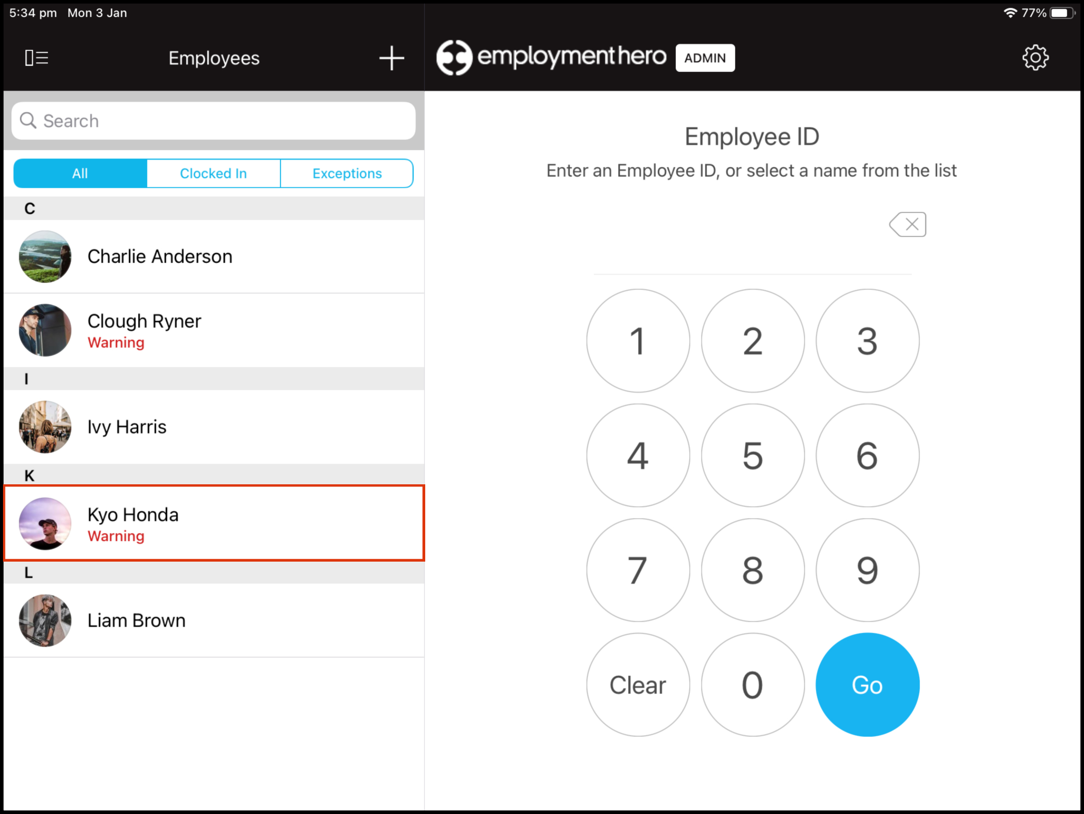 As an admin how do i discard an employee shift clock me in faq eh