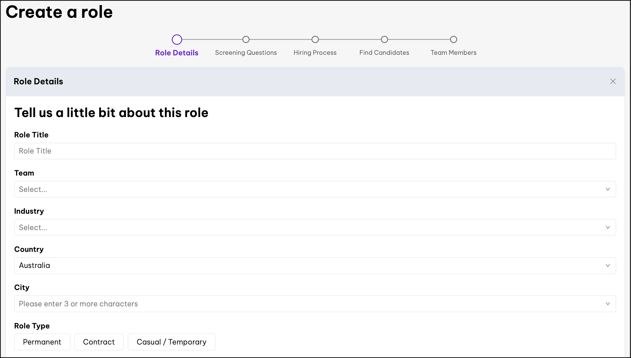 Screenshot of the create a role screen to create a backfill role when terminating an employee