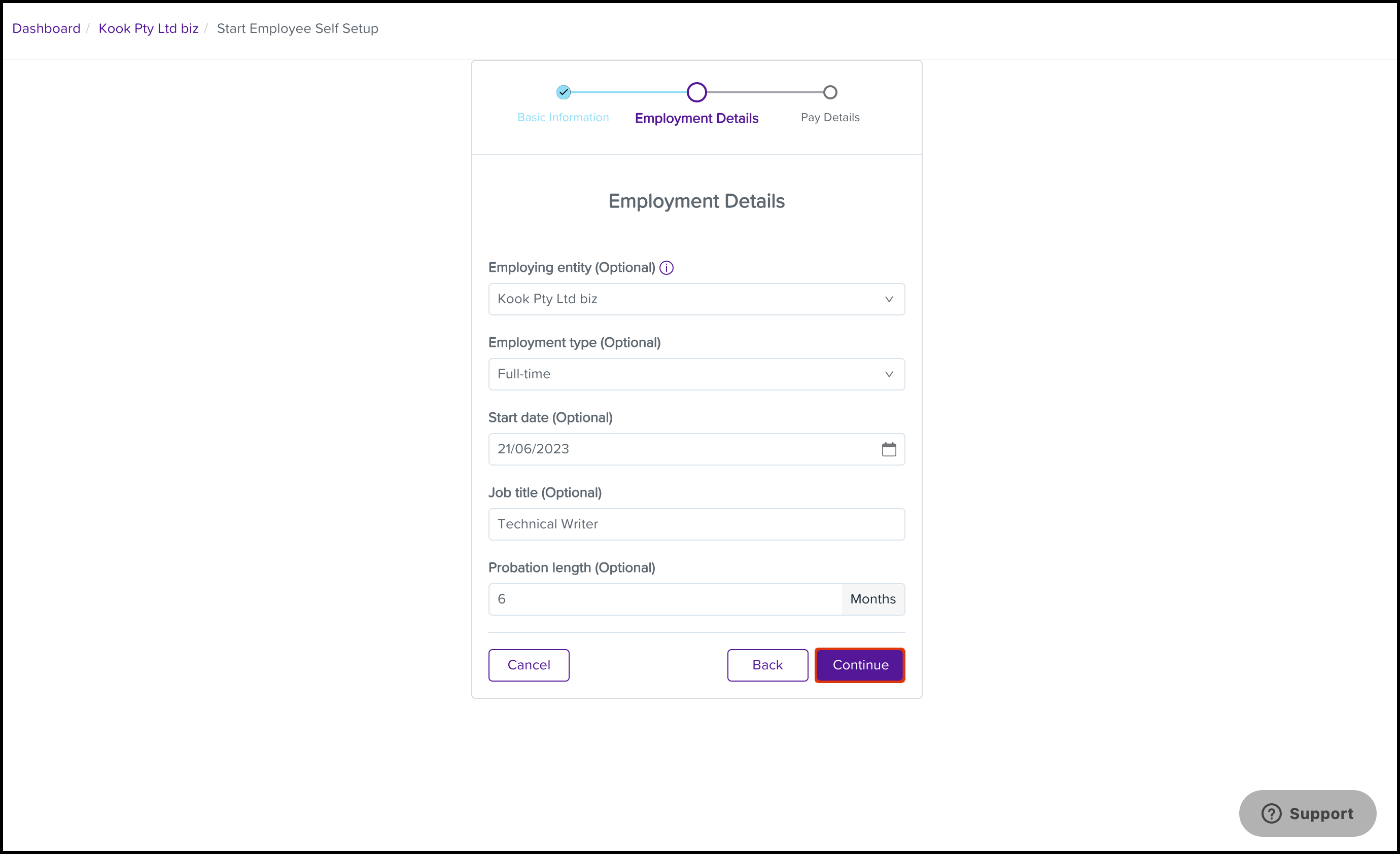 How do I start the employee self setup process Payroll Getting