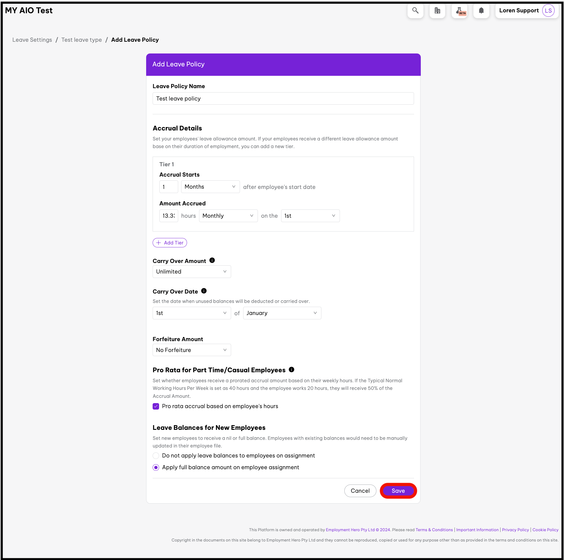 add leave policy and click save.png