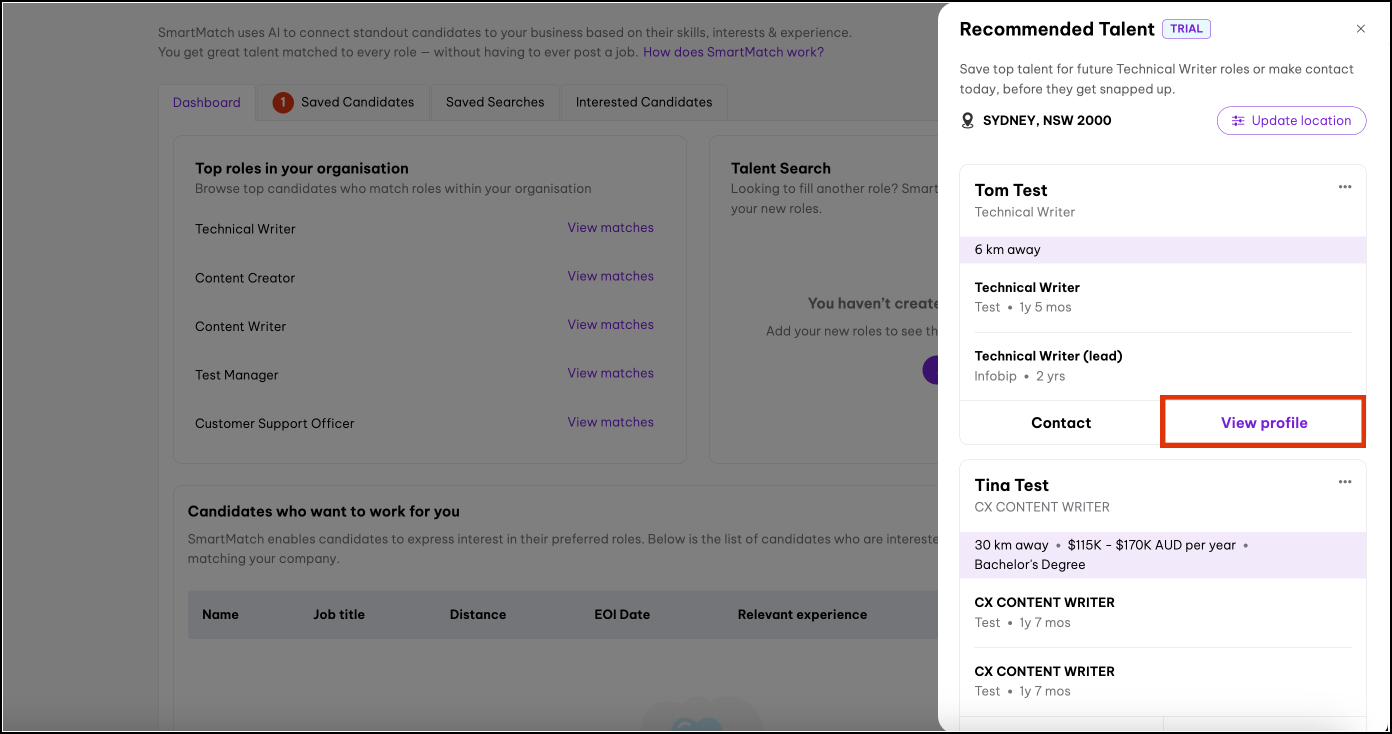 Screenshot of recommended talent screen with View profile highlighted.jpg